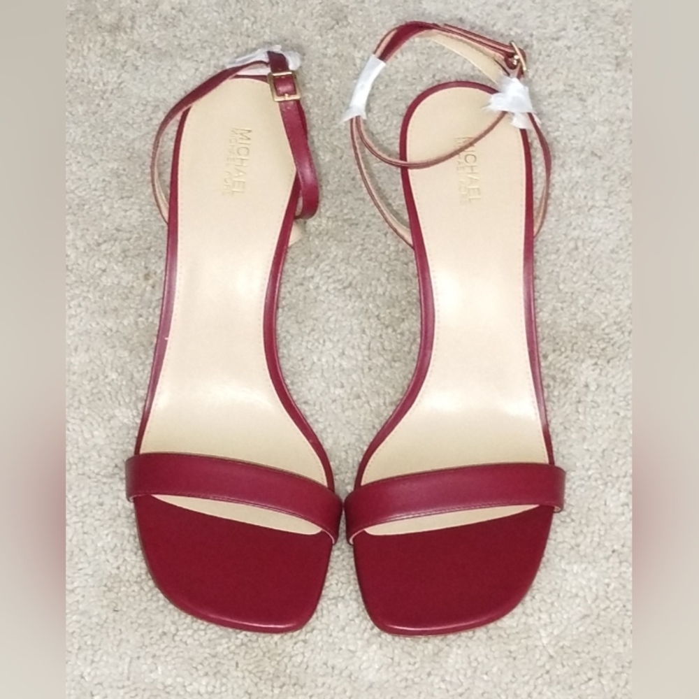 Michael Kors Halle Deep Red Leather Heel Sandals. 11M New With Box